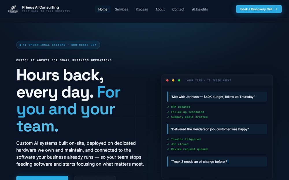 Primus AI Consulting website
