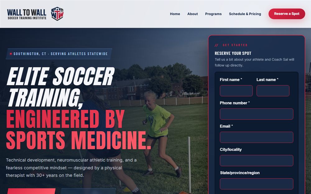 Wall to Wall Soccer Training Institute website